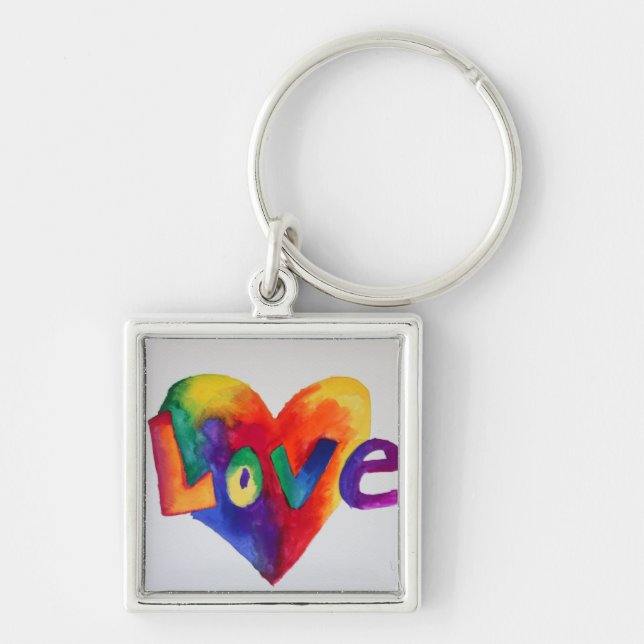 Love Rainbow Heart Art Pintura Chaveiro (Frente)