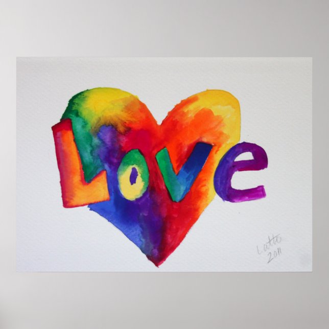 Love Rainbow Heart Pintura Poster Impressão (Frente)