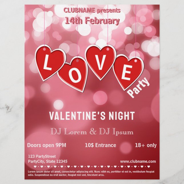 LOVE Red Hearts Valentine's Day Party Flyer (Frente)
