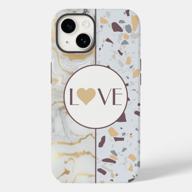 Love Terrazzo Marble capas de iphone com Dourado c (Verso)