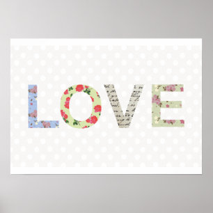 Love word art polka dot shabby chic poster