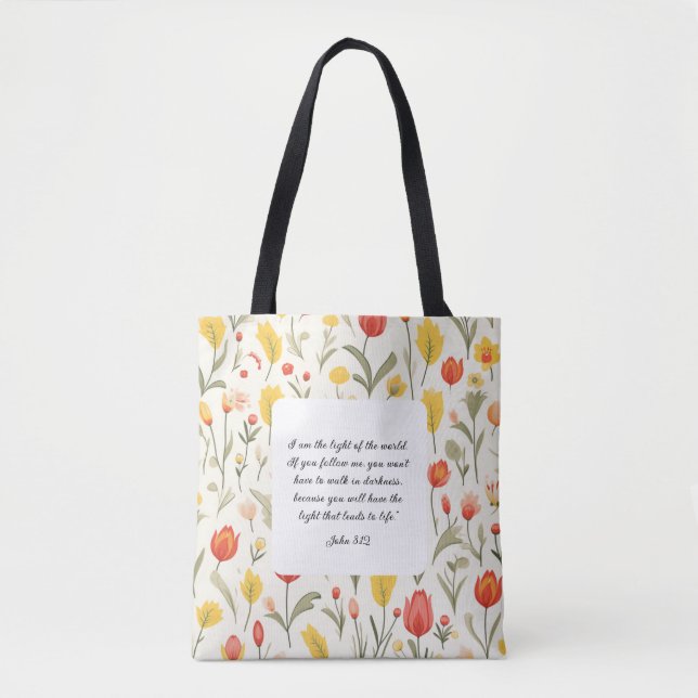 Lovely Floral John 8:12 Tote Bag (Frente)