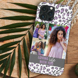 Loving Life with You Leopard Print 3 Photo Lilac<br><div class="desc">Loving Life with You Leopard print capa de telefone personalizada com 3 de suas fotos. O modelo de foto é configurado para exibir suas fotos no formato instagram quadrado e vertical. Se tiver algum problema com o posicionamento das fotos, tente recortar para um quadrado/retrato antes de carregar. Projetado para o...</div>