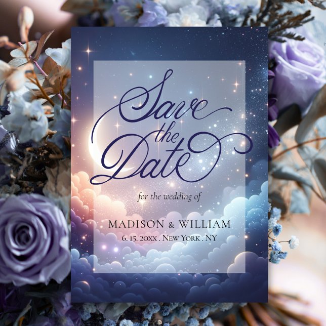 Lua Celestial e Estrelas Salvem o Cartão de Data (Criador carregado)