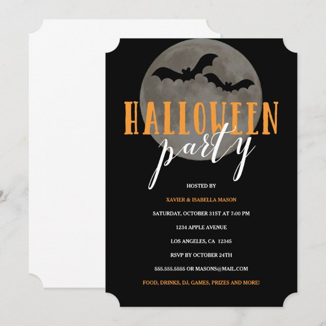 Lua cheia | Convite para Festas de Halloween (Frente/Verso)