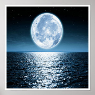 Lua cheia sobre Poster do oceano