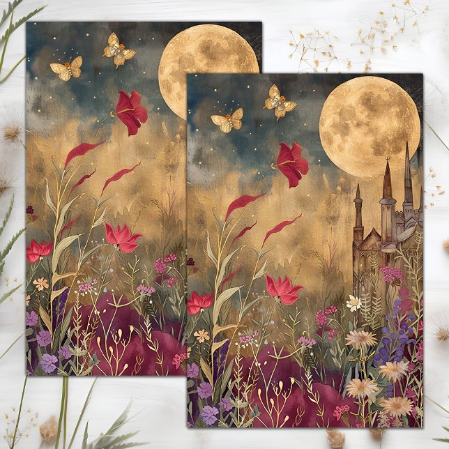 LUA COMPLETA EM PAPEL DE TECIDO DE DECOPÁGIO DE ME (FULL MOON IN MEADOW DECOUPAGE TISSUE PAPER)