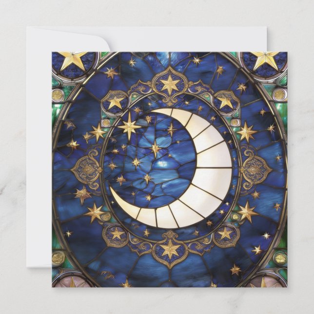 Lua Crescente Celestial Ornamentada em Vitral (Frente)