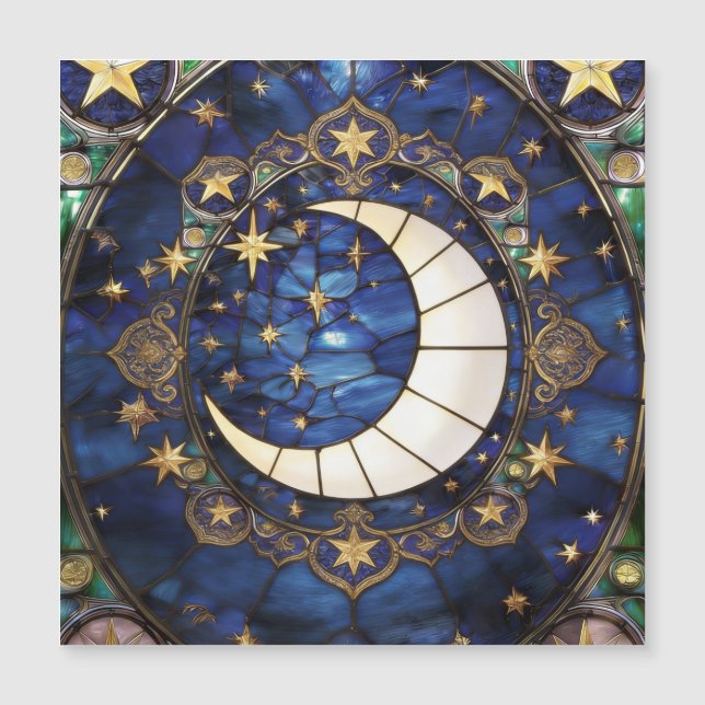 Lua Crescente Celestial Vidro Colorido Ornamentado (Frente)