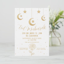 Lua Dourada e Estrelas Eid Mubarak Convite