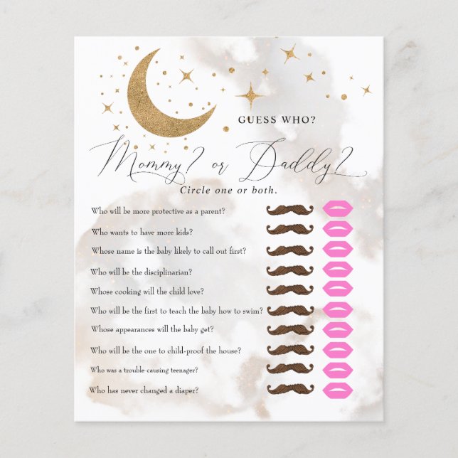 Lua e Estrelas | PAI MAMÃE | Jogo Chá de fraldas (Frente)