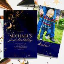 Lua E Estrelas Primeiro Convite De Aniversário