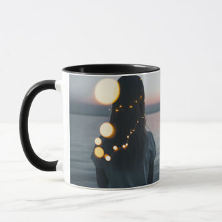 Lua Elegante Abstrata Caneca de Cerâmica Preta Caf