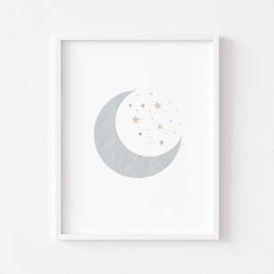 Lua pastel de boho e estrelas impressão azul