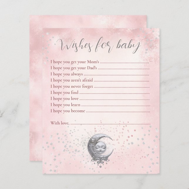 Lua Rosa Deseja O Jogo Do Chá de fraldas Do Cartão (Frente/Verso)