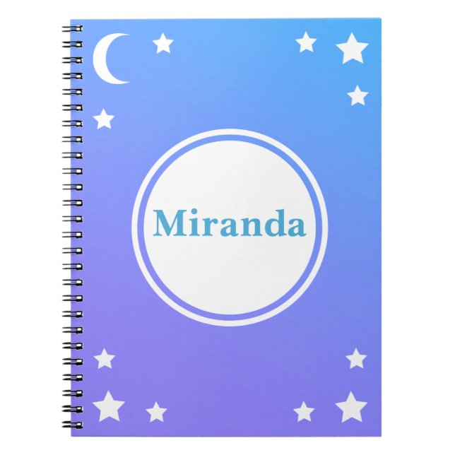 Lua roxa azul & caderno espiral das estrelas (Frente)