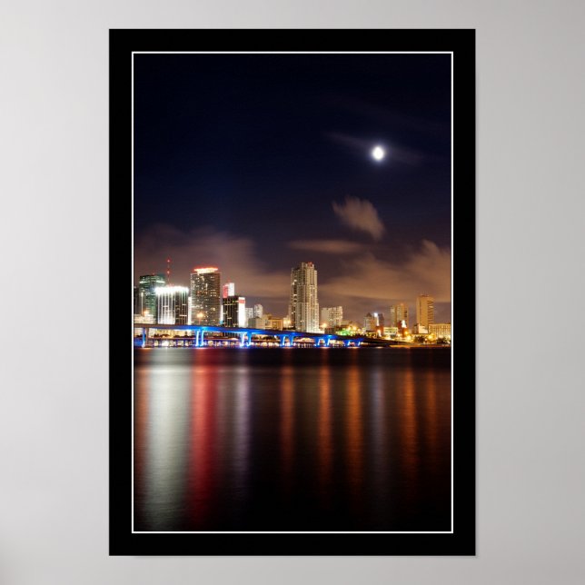 Lua sobre o horizonte de Miami - Poster (Frente)