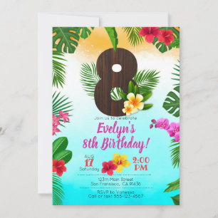 Luau Birthday, convite para a festa Luau 8º aniver