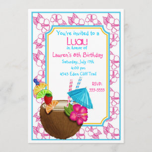Luau - Coco tropical Beber Convites de Aniversári