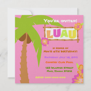 Luau Convite Rosa