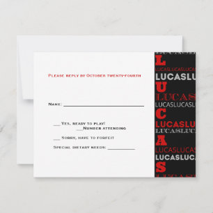 Lucas Legal Bar Moderno Mitzvah RSVP Vermelho Negr