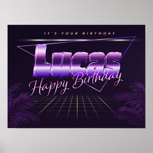Lucas Name Vorname lila retro Poster Geburtstag (Frente)