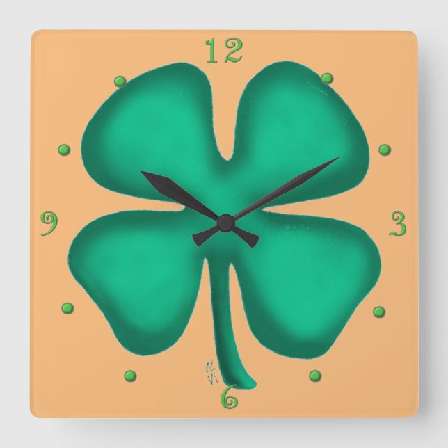 Lucky 4 Folha - Relógio de tan quadrado de Clover  (Frente)