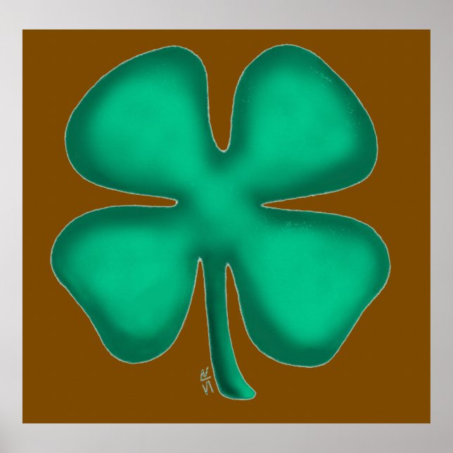 Lucky 4 Leaf Irish Clover brown matte poster (Frente)
