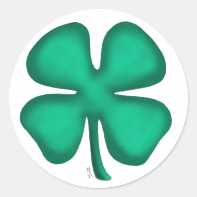 Lucky 4 Leaf Irish Clover grandes adesivos redondo (Frente)