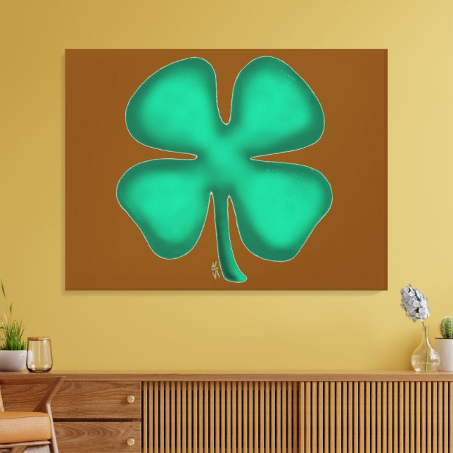 Lucky 4 Leaf Irish Clover impressão em tela marrom (Insitu(Sala de estar))