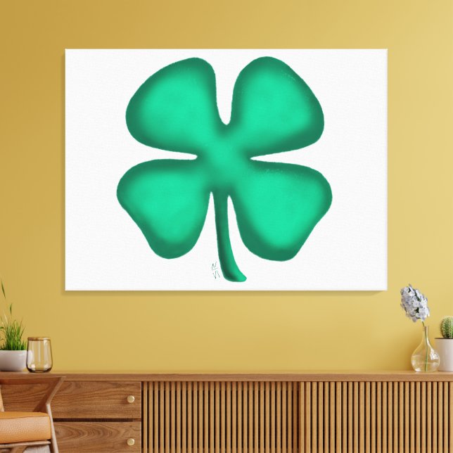 Lucky 4 Leaf Irish Clover white canvas print (Insitu(Sala de estar))