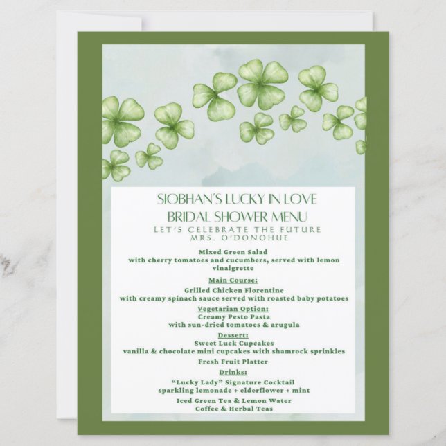 Lucky in Love Bridal Shower Menu (Frente)