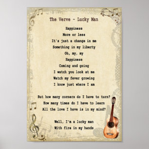 Lucky Man Song Lyric Vintage Wall Art Impressão