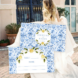 Lugar Azulejos azuis limão de casamento italiano Cartão