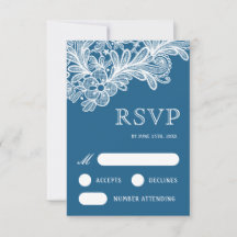 Lugar Branco sobre Cartão RSVP de Casamento Azul