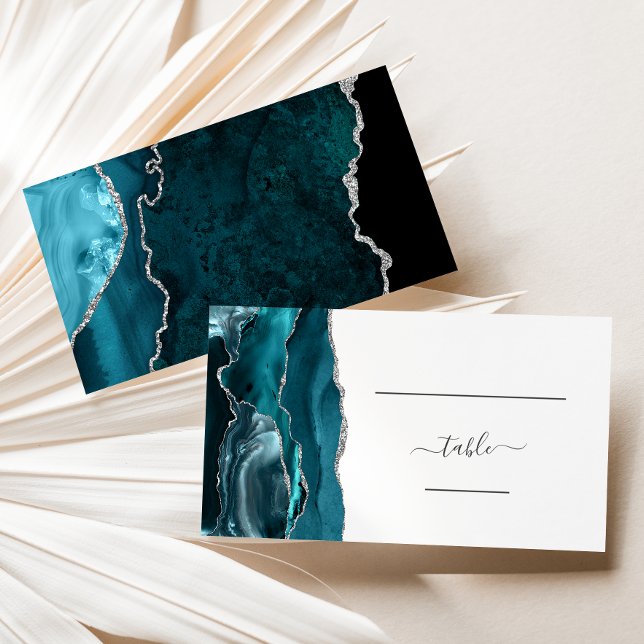 Lugar Cartão de Acompanhamento de Casamento Azul Teal Ch (Criador carregado)