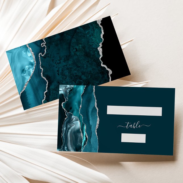 Lugar Cartão de Acompanhamento de Casamento Azul Teal Ch (Criador carregado)