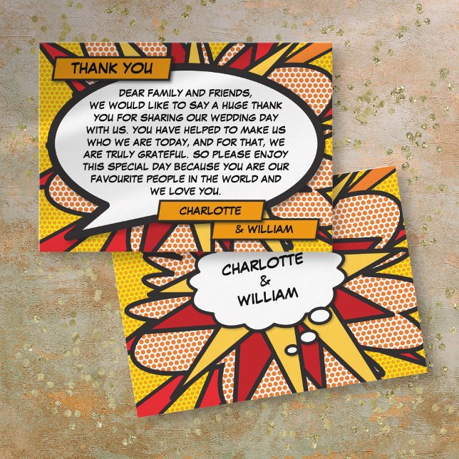 Lugar Cartão de Agradecimento de Casamento de Quadrinhos (Modern Fun Comic Book Wedding Thank You Place Card)