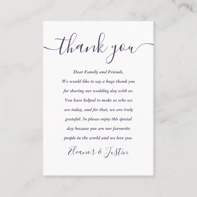 Lugar Cartão de Agradecimento de Casamento Purple Script (Frente)