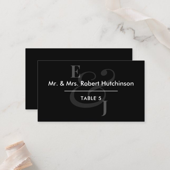 Lugar Cartão de Casamento Black Reverse Ampersand | Asse (Frente/Verso In Situ)