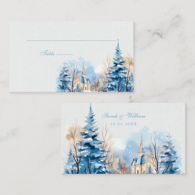 Lugar Cartão de Casamento da Floresta de Inverno (Frente/Verso)