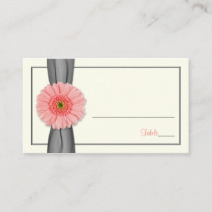 Lugar Cartão de Casamento de Fita de Cinza Coral Gerbera