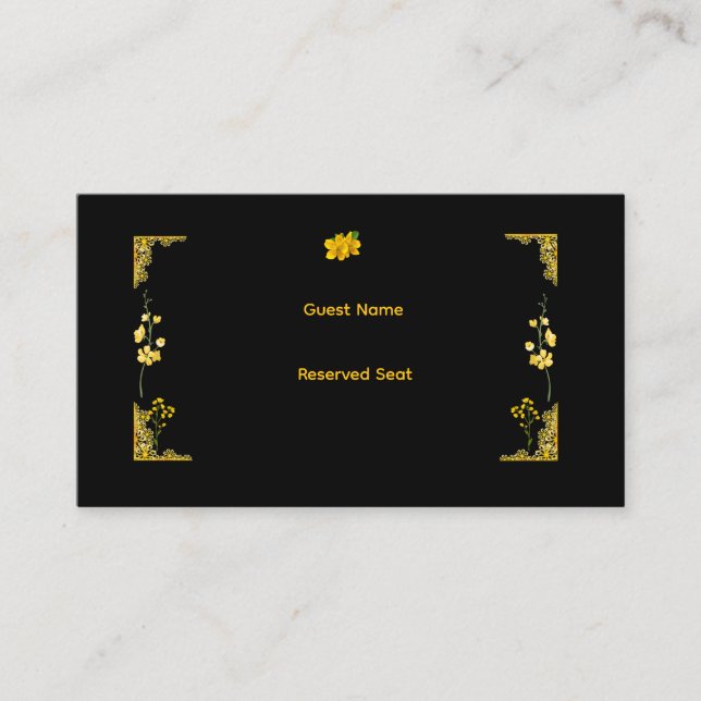 Lugar Cartão de Local de Casamento Preto e Dourado (Frente)