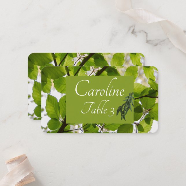 Lugar Cartão de Local Padrão de Casamento de Folhas Verd (Frente/Verso In Situ)
