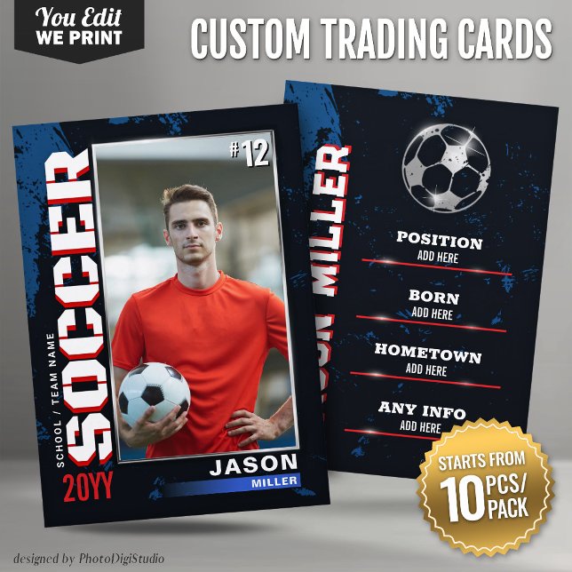 Lugar Cartão de Troca de Futebol Personalizado Azul Verm (Custom Soccer Trading Card Blue Red 10 pcs/pack)