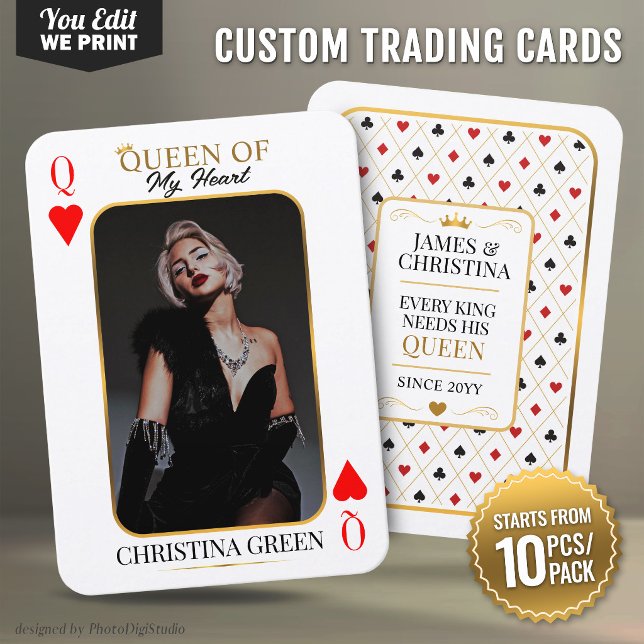 Lugar Cartão de Troca Personalizado, Foto de Poker Rainh (Custom Trading Card, Queen of Hearts Poker Photo Place Card)