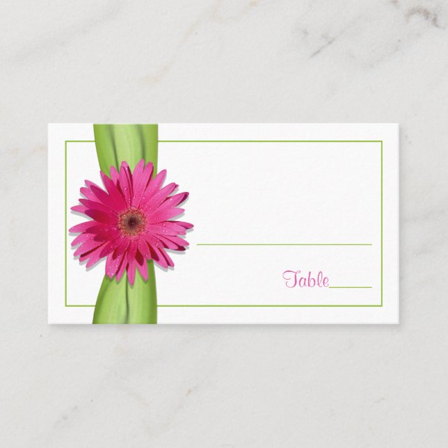 Lugar Cartão Verde de Fita Rosa Gerbera Daisy (Frente)