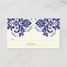 Lugar Damask motif marinho azul, cartão de casamento do