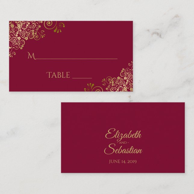 Lugar Lace Dourada Elegante Cartão de Acompanhamento de  (Frente/Verso)