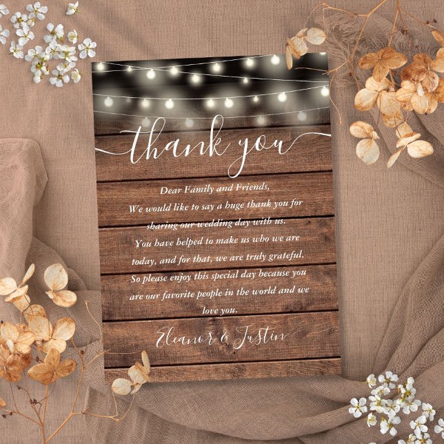 Lugar Luzes de Corda Rústicas Cartão de Agradecimento de (Rustic String Lights Wedding Thank You Place Card)